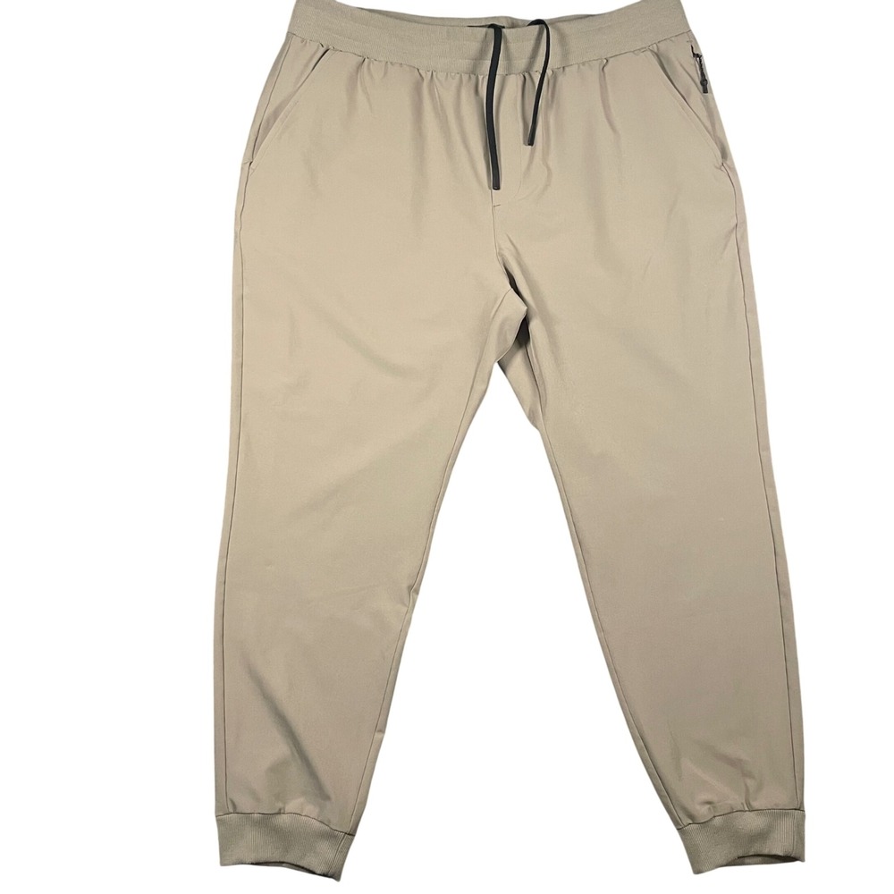 FLX Mens Jogger Pants Tan XL Elastic Waist Stretch Performance Zip Pocket